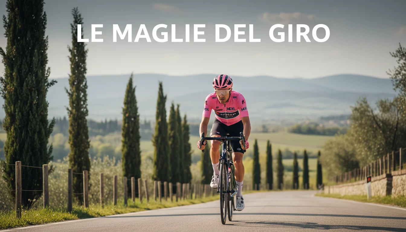 Ciclista con la Maglia Rosa del Giro d'Italia in testa alla corsa su strada italiana