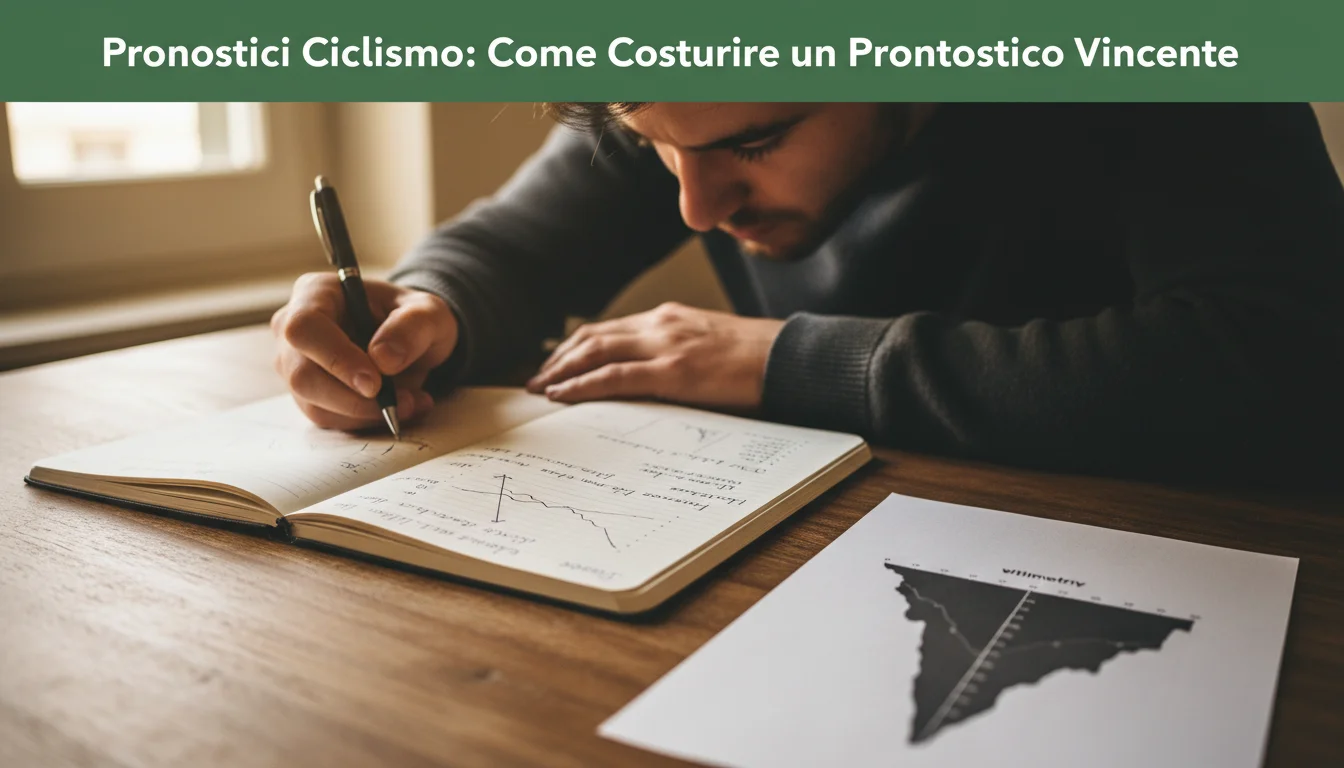 Analista sportivo con blocco note e penna che studia i dati di una corsa ciclistica