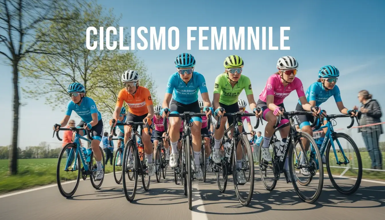 Cicliste professioniste in gara su strada durante una competizione di ciclismo femminile