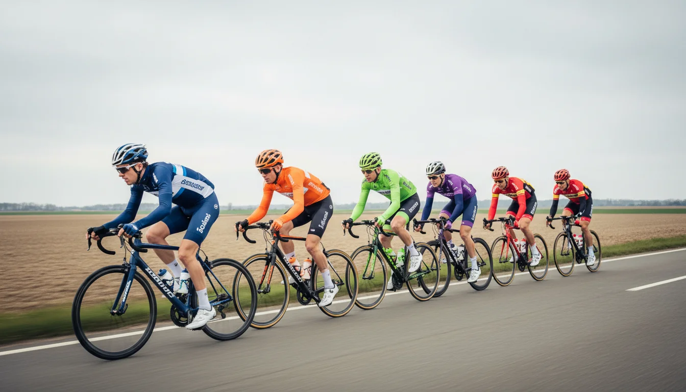 Più ciclisti in fuga coordinata su strada, metafora della combinazione strategica nelle scommesse