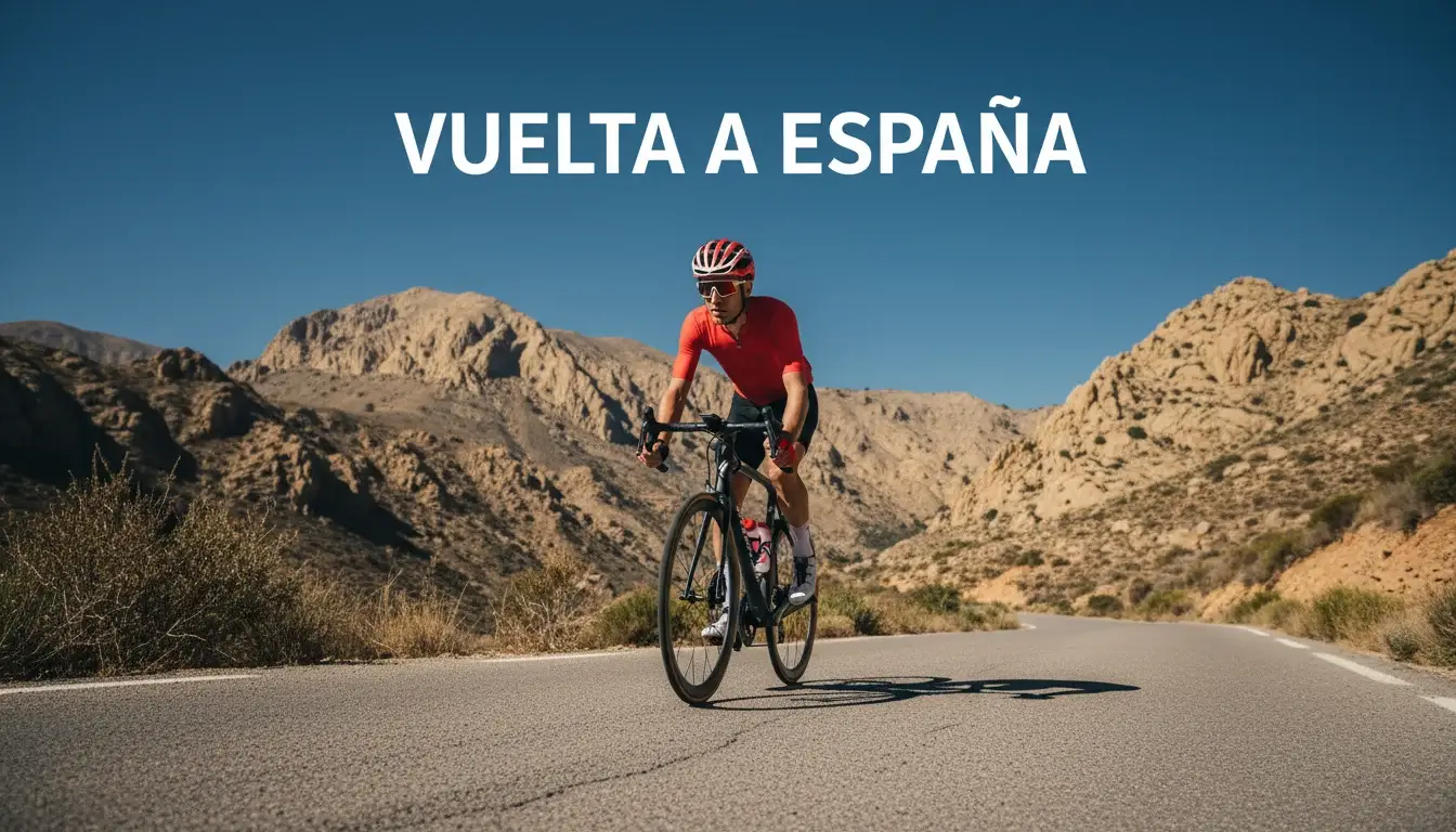 Ciclista scalatore sulla salita della Vuelta a España tra le montagne spagnole