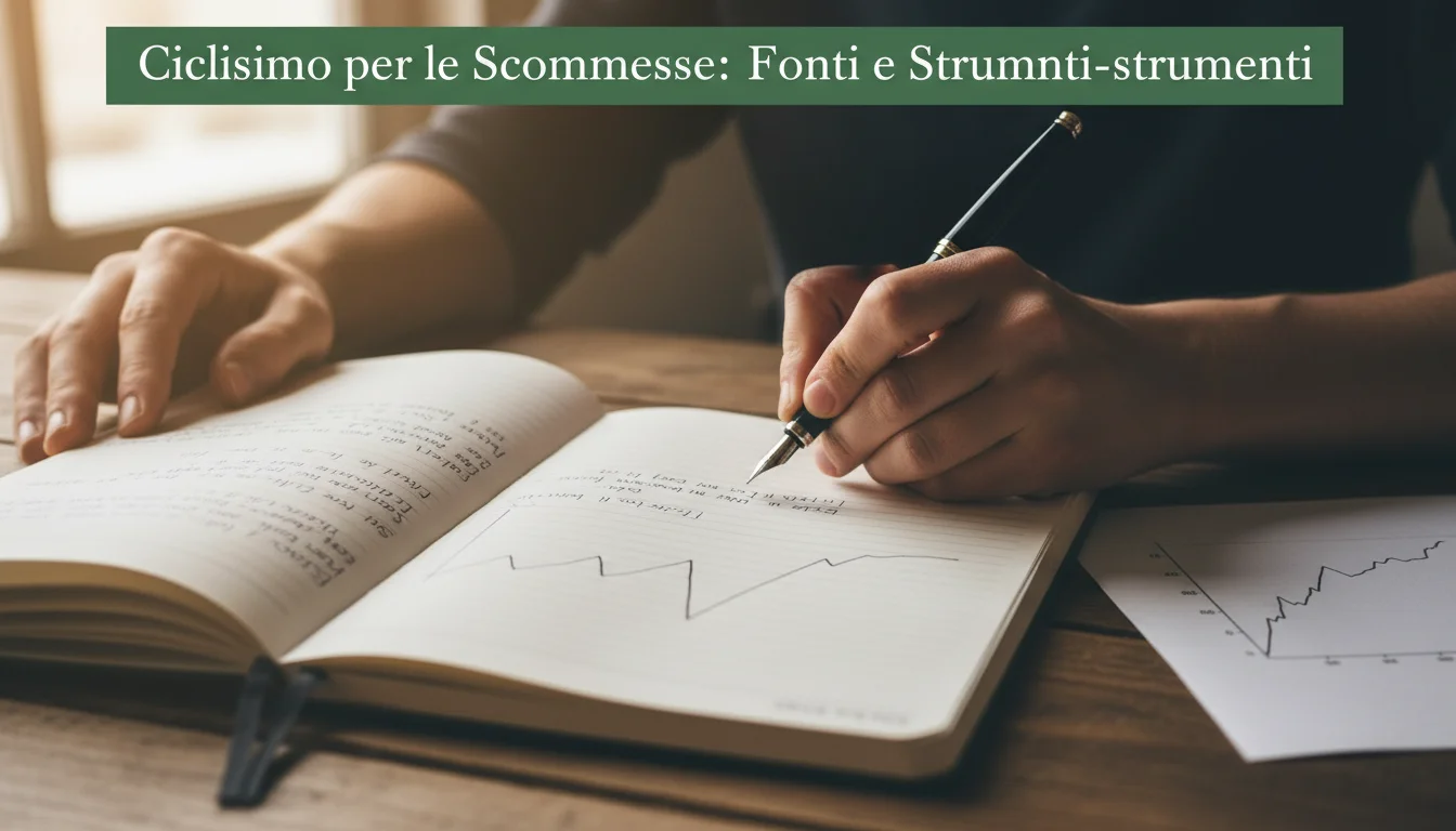 Persona che annota statistiche di gara ciclistica su blocco note con grafici a linee semplici