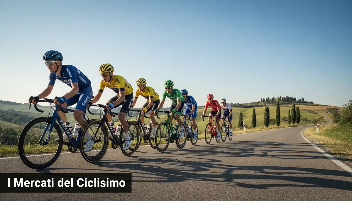 Ciclisti in gara su strada durante una tappa con distacchi in classifica